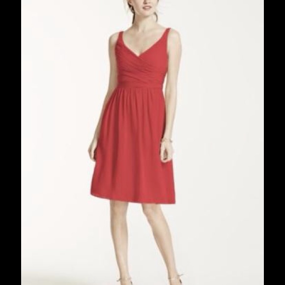 Davids Bridal F15603 size 4 guava bridesmaid dress - Picture 1 of 4